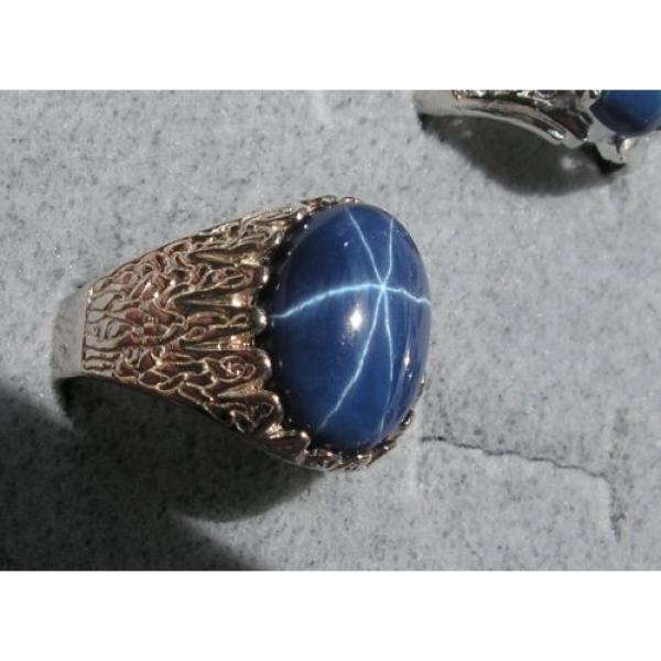 MEN&#039;S 16X12MM 9+CT LINDE LINDY CRNFLR BLUE STAR SAPPHIRE CREATED SECOND RING SS #1 image