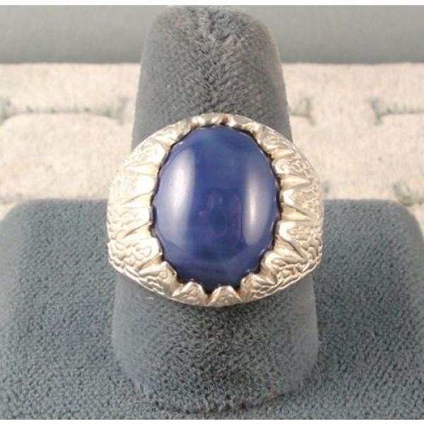 MEN&#039;S 16X12MM 9+CT LINDE LINDY CRNFLR BLUE STAR SAPPHIRE CREATED SECOND RING SS #2 image