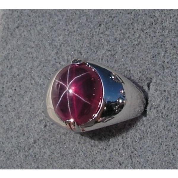 PMP LINDE LINDY TRANS RED STAR RUBY CREATED SAPPHIRE RING RHODIUM PLATE .925 SS #1 image
