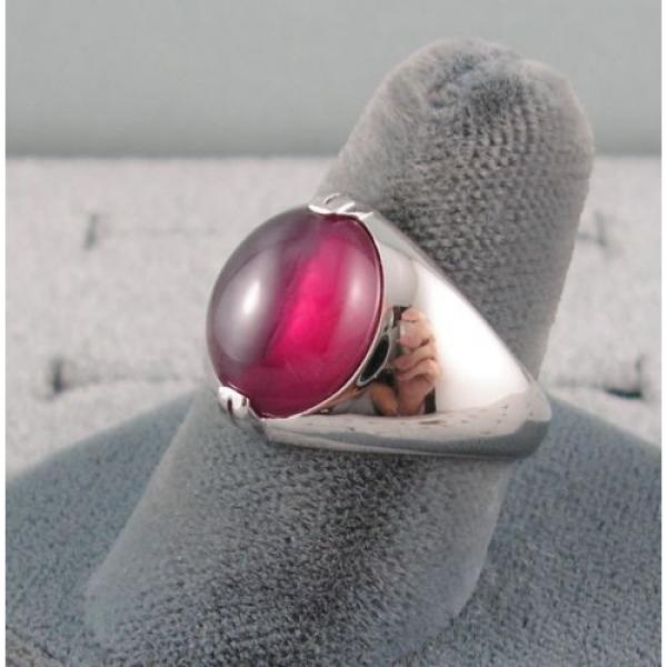 PMP LINDE LINDY TRANS RED STAR RUBY CREATED SAPPHIRE RING RHODIUM PLATE .925 SS #2 image