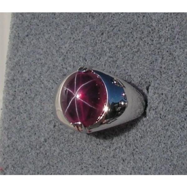 PMP LINDE LINDY TRANS RED STAR RUBY CREATED SAPPHIRE RING RHODIUM PLATE .925 SS #6 image