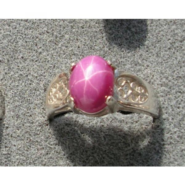 10x8mm 3+ CT LINDE LINDY PINK STAR SAPPHIRE CREATED RUBY 2ND RING .925 SS #2 image