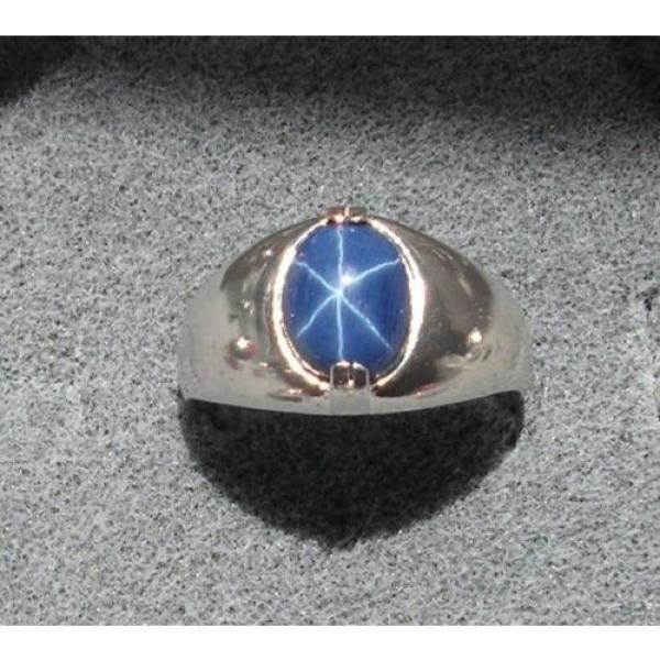 MEN&#039;S 10x8mm 3+ CT LINDE LINDY CRNFLWR BLUE STAR SAPPHIRE CREATED SECOND RING SS #1 image