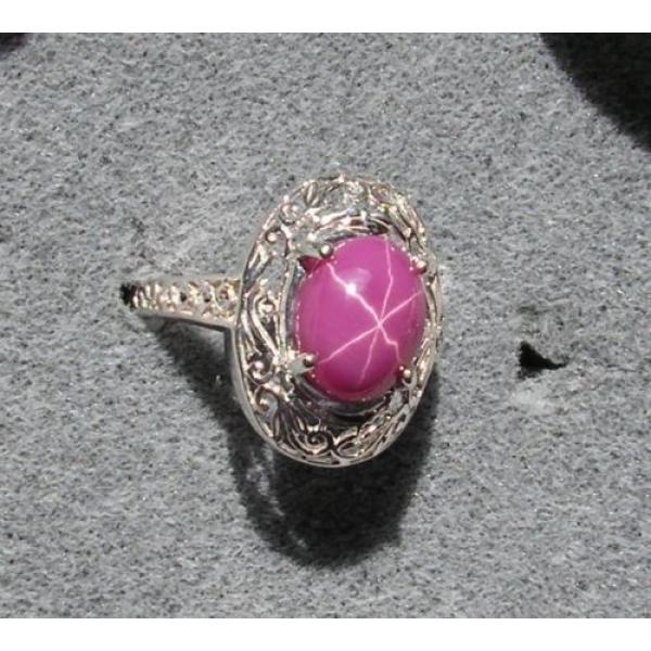 10x8mm 3+ CT LINDE LINDY PINK STAR SAPPHIRE CREATED RUBY SECOND RING .925 SS #1 image