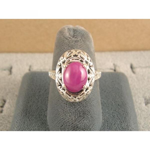10x8mm 3+ CT LINDE LINDY PINK STAR SAPPHIRE CREATED RUBY SECOND RING .925 SS #2 image