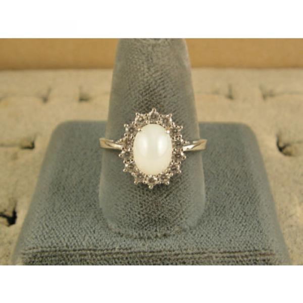 VINTAGE SIGNED LINDE LINDY SHELL WHITE STAR SAPPHIRE CREATED HALO RING RD PL SS #4 image