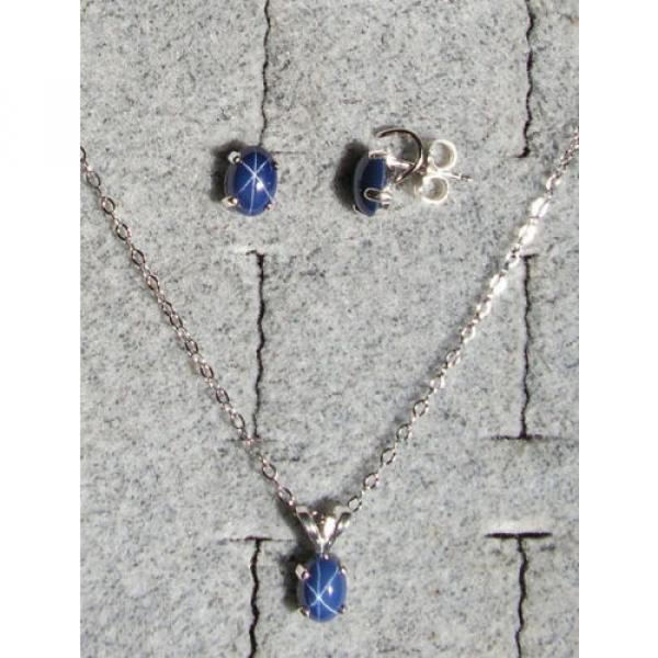VINTAGE LINDE LINDY CF BLUE STAR SAPPHIRE CREATED SET EAR PENDANT CHAIN .925 SS #1 image