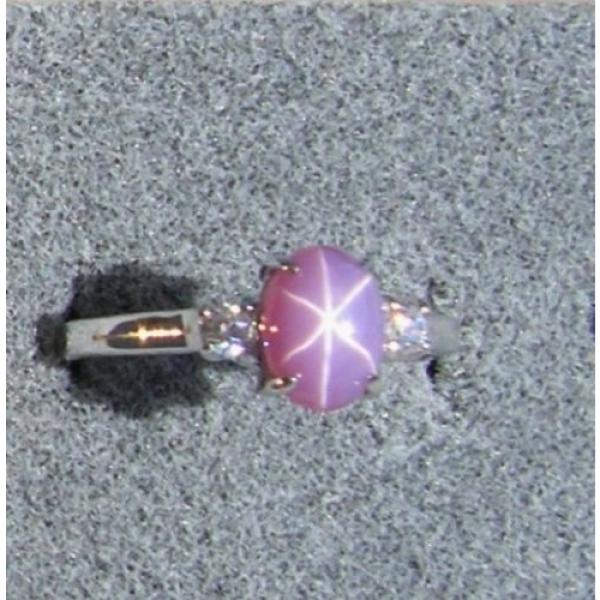 VINTAGE LINDE LINDY DUSKY ROSE STAR SAPPHIRE CREATED ACCENTD RING RD PLT .925 SS #1 image