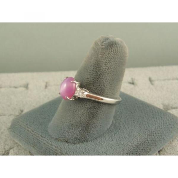 VINTAGE LINDE LINDY DUSKY ROSE STAR SAPPHIRE CREATED ACCENTD RING RD PLT .925 SS #2 image