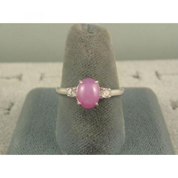 VINTAGE LINDE LINDY DUSKY ROSE STAR SAPPHIRE CREATED ACCENTD RING RD PLT .925 SS #4 image
