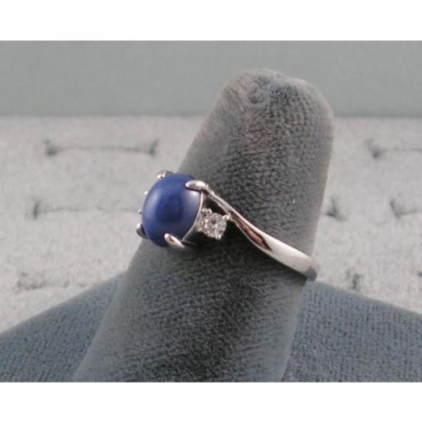 VINTAGE LINDE LINDY CORNFLOWER BLUE STAR SAPPHIRE CREATED RING RD PLATE .925 S/S #3 image