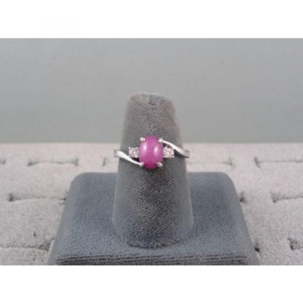 VINTAGE LINDE LINDY PINK STAR RUBY CREATED SAPPHIRE RING RHODIUM PLATE .925 S/S #2 image