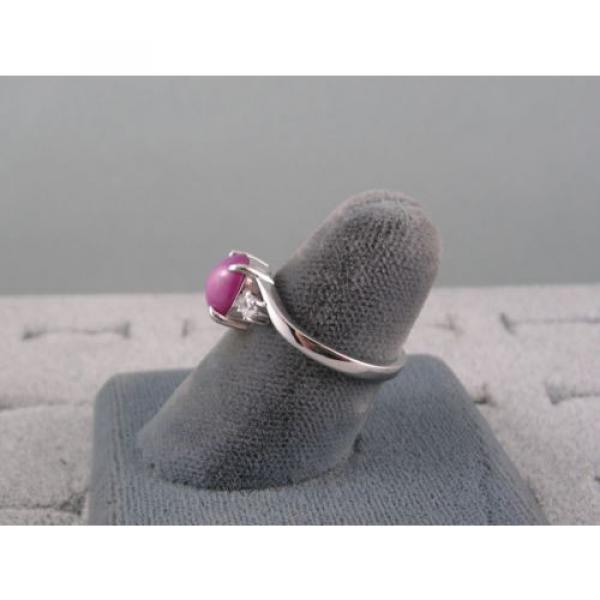 VINTAGE SIGNED LINDE LINDY PINK STAR RUBY CREATED SAPPHIRE RING RHD PLT .925 S/S #5 image