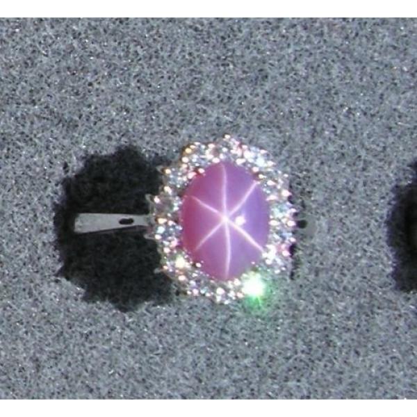 VINTAGE LINDE LINDY DUSKY ROSE STAR SAPPHIRE CREATED HALO RING RD PLT .925 SS #1 image
