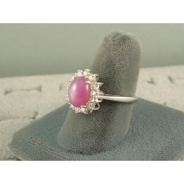VINTAGE LINDE LINDY DUSKY ROSE STAR SAPPHIRE CREATED HALO RING RD PLT .925 SS #2 image
