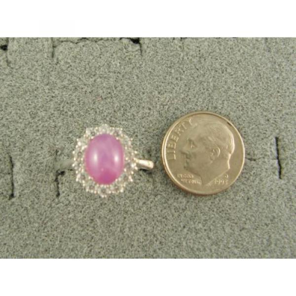 VINTAGE LINDE LINDY DUSKY ROSE STAR SAPPHIRE CREATED HALO RING RD PLT .925 SS #3 image