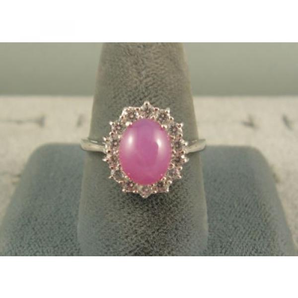 VINTAGE LINDE LINDY DUSKY ROSE STAR SAPPHIRE CREATED HALO RING RD PLT .925 SS #4 image