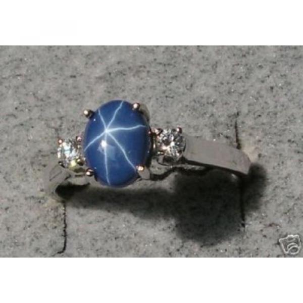 8X6MM LINDE LINDY CORNFLOWER BLUE STAR SAPPHIRE CREATED 2ND RD PLT .925 S/S RING #1 image