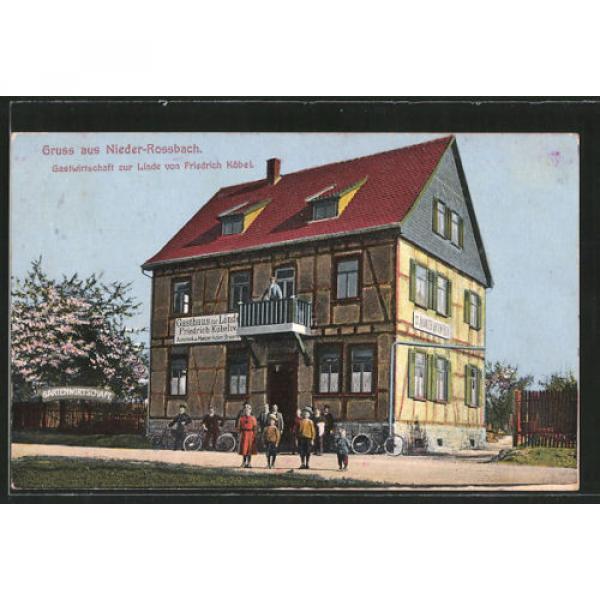 schöne AK Nieder-Rosbach, Gasthaus zur Linde v. F. Köbel, Radfahrer 1914 #1 image