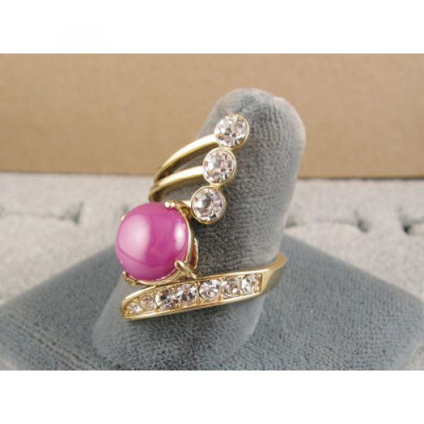 LINDE LINDY PINK STAR SAPPHIRE CREATED RUBY 2ND YELLOW GOLD ION PLT BRASS RING #3 image