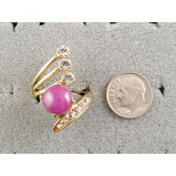LINDE LINDY PINK STAR SAPPHIRE CREATED RUBY 2ND YELLOW GOLD ION PLT BRASS RING #5 image