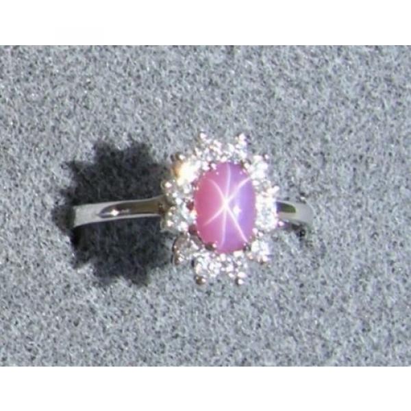 VINTAGE LINDE LINDY DUSKY ROSE STAR SAPPHIRE CREATED HALO RING RD PLT .925 SS #1 image