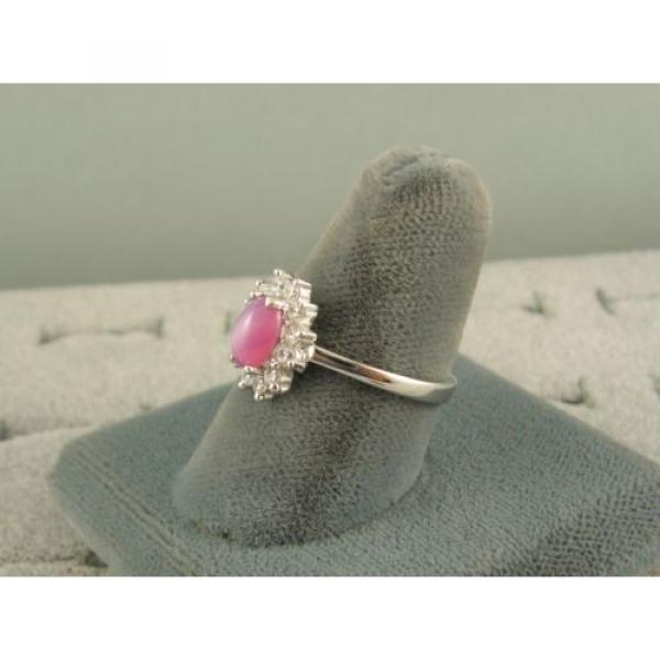 VINTAGE LINDE LINDY DUSKY ROSE STAR SAPPHIRE CREATED HALO RING RD PLT .925 SS #2 image