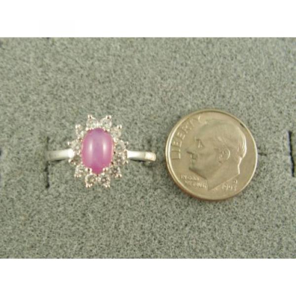 VINTAGE LINDE LINDY DUSKY ROSE STAR SAPPHIRE CREATED HALO RING RD PLT .925 SS #3 image