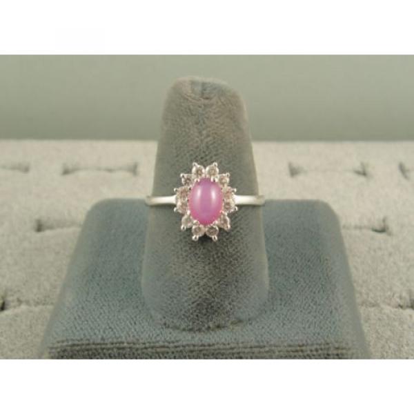 VINTAGE LINDE LINDY DUSKY ROSE STAR SAPPHIRE CREATED HALO RING RD PLT .925 SS #4 image