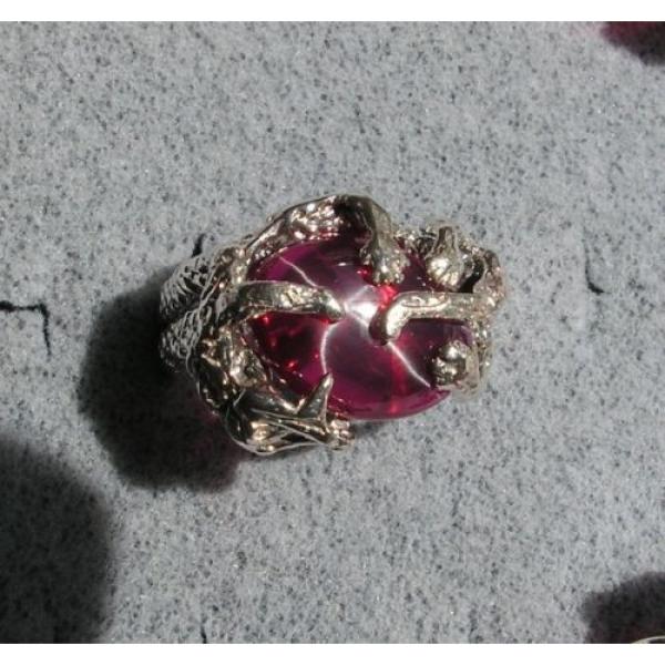 UNISEX 16X12MM 9+ CT LINDE LINDY RED STAR SAPPHIRE CREATED RUBY SECOND RING SS #1 image