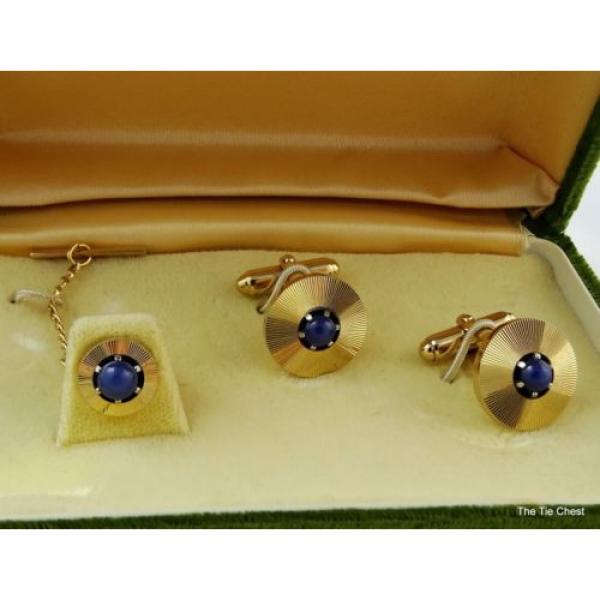 Vintage Cufflinks Set Genuine Linde Lindy Star Sapphires Anson #1 image