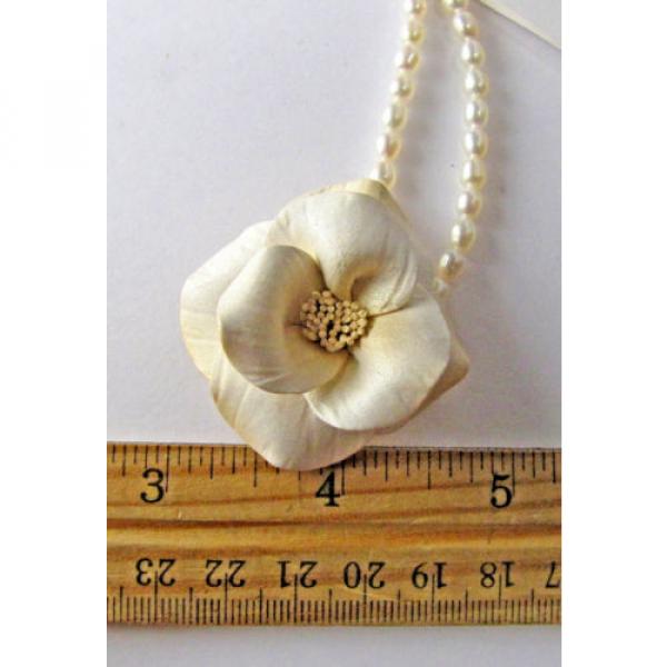 Vintage Linda Van Der Linde Clay Flower &amp; Pearl Necklace &amp; Clip-On Earrings Set #4 image