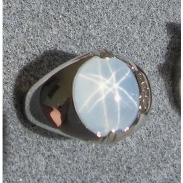 PMP LINDE LINDY TRANS WHITE STAR SAPPHIRE CREATED RING RHODIUM PLATE .925 S/S #1 image