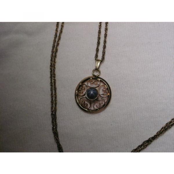 Vintage 12 Gold Filled Filigree,Linde/Lindy Blue Star Sapphire Pendant Necklace #1 image