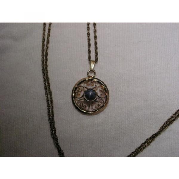 Vintage 12 Gold Filled Filigree,Linde/Lindy Blue Star Sapphire Pendant Necklace #2 image