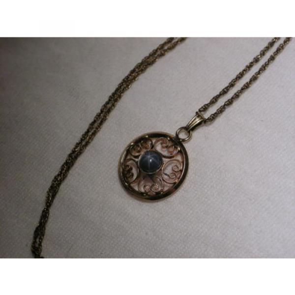 Vintage 12 Gold Filled Filigree,Linde/Lindy Blue Star Sapphire Pendant Necklace #6 image