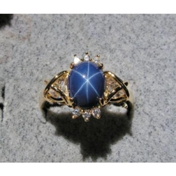 VINTAGE LINDE LINDY CF BLUE STAR SAPPHIRE CREATED CAPT HEART RING YGLDPL .925 SS #1 image
