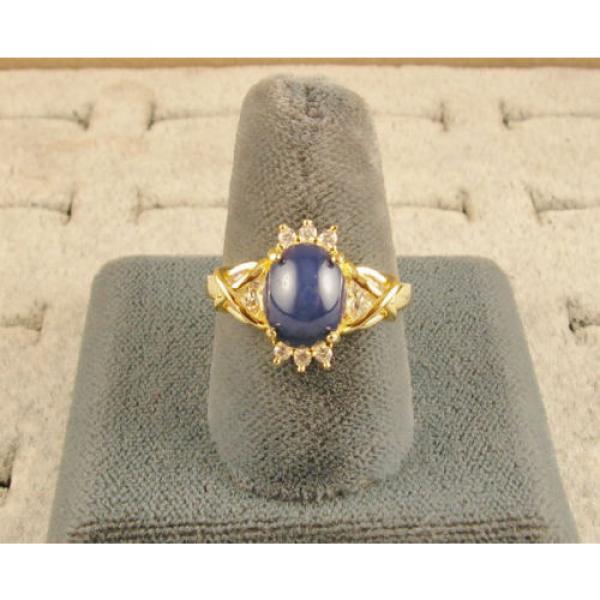 VINTAGE LINDE LINDY CF BLUE STAR SAPPHIRE CREATED CAPT HEART RING YGLDPL .925 SS #5 image