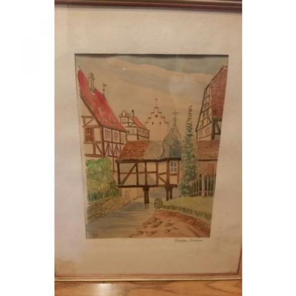 Original German Artist ERWIN LINDE 1959 Watercolor art in original frame. #6 image
