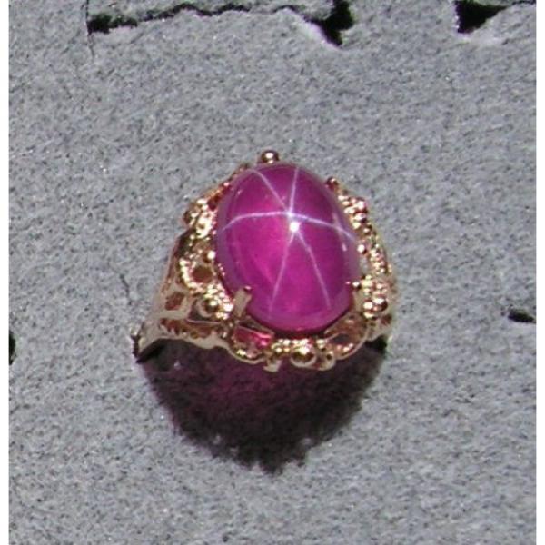 PMP LINDE LINDY TRANS HOT PINK STAR SAPPHIRE CREATED SOLID 10K YELLOW GOLD RING #1 image