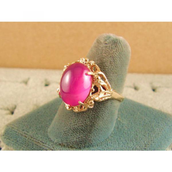 PMP LINDE LINDY TRANS HOT PINK STAR SAPPHIRE CREATED SOLID 10K YELLOW GOLD RING #2 image