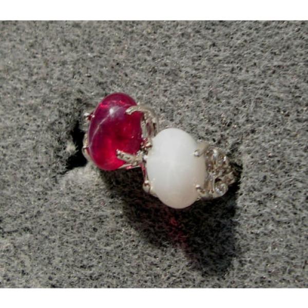 2 7X5 MM LINDE LINDY WHITE / RED STAR SAPPHIRE CREATED RUBY SECOND RING .925 SS #3 image