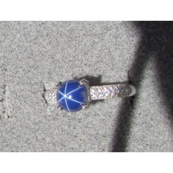 VINTAGE LINDE LINDY 7MM RND CF BLUE STAR SAPPHIRE CREATED RING RD PLATE .925 S/S #1 image
