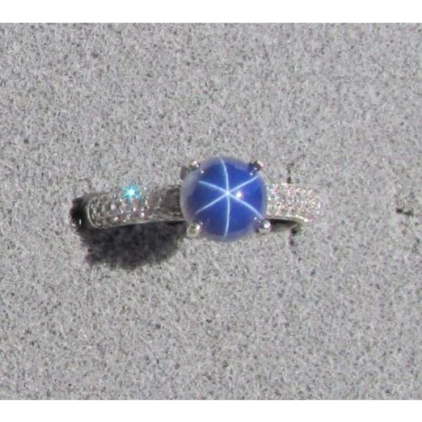 VINTAGE LINDE LINDY 7MM RND CF BLUE STAR SAPPHIRE CREATED RING RD PLATE .925 S/S #2 image