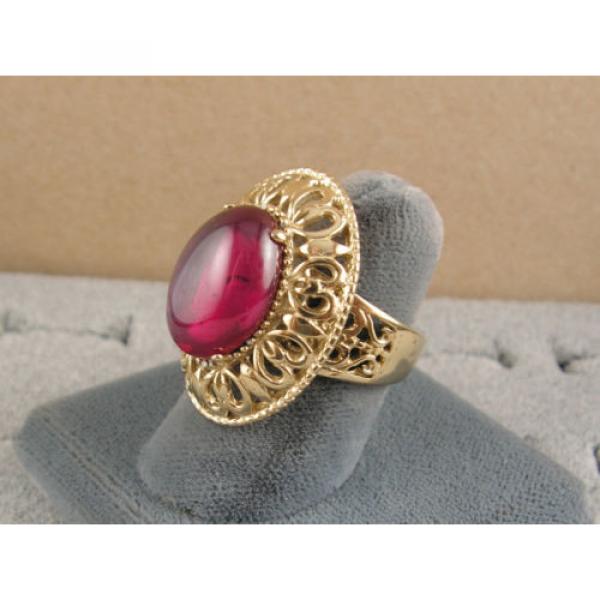 LINDE LINDY RED STAR SAPPHIRE CREATED RUBY 2ND YELLOW GOLD ION PL STNLESS RING #3 image