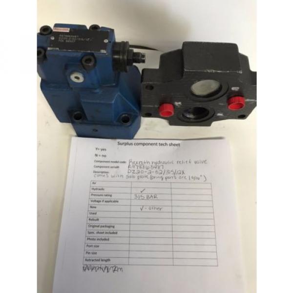 Rexroth hydraulic relief valve DZ20-2-52/ 315/ 12X with sub plate #1 image