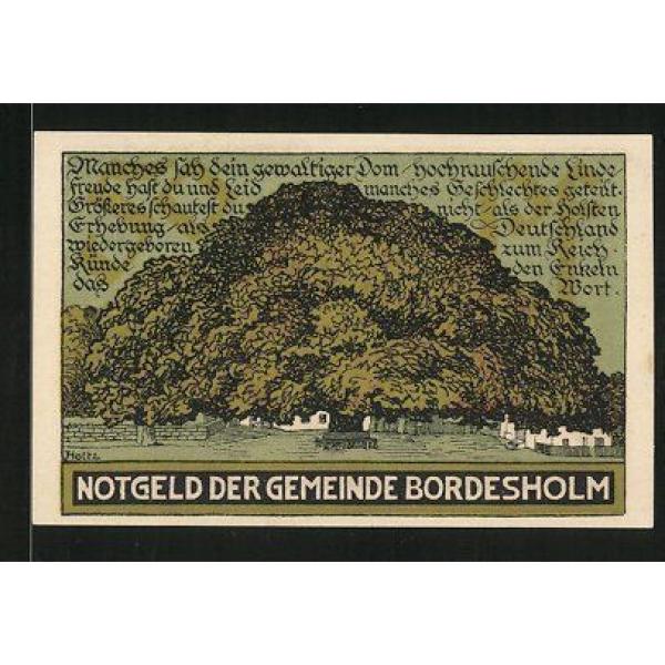 Notgeld Bordesholm 1921, 50 Pfennig, Stadtwappen, die große Linde #1 image