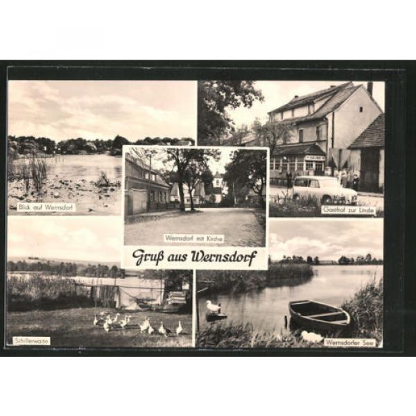 AK Wernsdorf, Gasthof zur Linde, Schillerwarte, Wernsdorfer See, Kirche 1963 #1 image