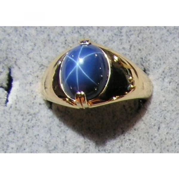 VINTAGE LINDE LINDY CORNFLOWER BLUE STAR SAPPHIRE CREATED RING  YG PLATE .925 SS #1 image