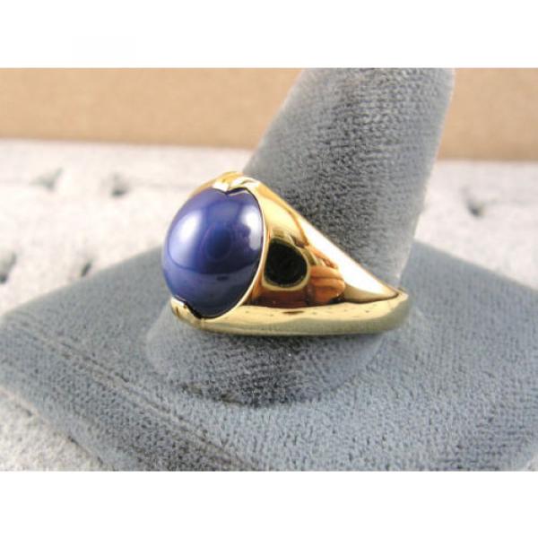 VINTAGE LINDE LINDY CORNFLOWER BLUE STAR SAPPHIRE CREATED RING  YG PLATE .925 SS #3 image
